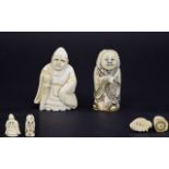 Japanese 19th Century Carved Ivory Netsukes ( 2 ) Meiji Period. Each Netsuke 2.1/8 Inches High.