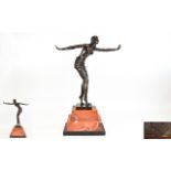 Art Deco Reproduction and Impressive Bronze Figure / Sculpture Flapper - Dancer,