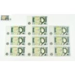 A Collection of United Kingdom Queen Elizabeth II One Pound Bank Notes ( 10 ) Notes In Total.