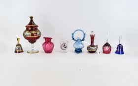 Mixed Collection Of Decorative Glass Approx seven items in total to include hand painted ruby glass