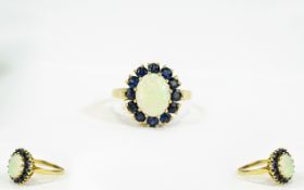 Ladies 9ct Gold Set Opal and Sapphire Cluster Ring Flowerhead Setting,