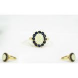 Ladies 9ct Gold Set Opal and Sapphire Cluster Ring Flowerhead Setting,