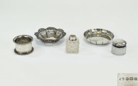 Small Mixed Lot Of Silver Comprising Large Napkin Ring, Scent Bottle,