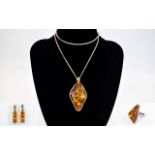 A Vintage Set of Silver and Amber Set Jewellery ( 4 ) Pieces In Total.