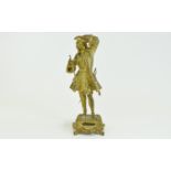 French Late 19th Century Impressive Gilt Bronze Figure of a ' Marquis ' with Staff, Raised on an