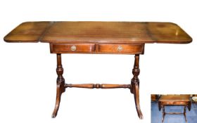 Early 20th Century Mahogany Sofa Table with Two Drawers and Two Drop Leaf Ends, Turned Column