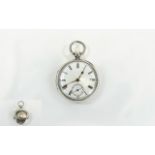 Victorian Period Heavy Silver Fuse Open Faced Pocket Watch, White Porcelain Dial, Secondary Dial.