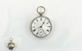 Victorian Period Heavy Silver Fuse Open Faced Pocket Watch, White Porcelain Dial, Secondary Dial.