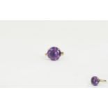 Ladies 9ct Gold - Large Amethyst Set Dress Ring. The Amethyst of Excellent Colour and Clarity.