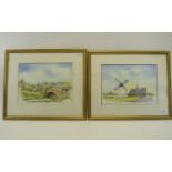 Pair of Gordon Wilkinson Original Watercolours, ' Windmill and Lifeboat Station,