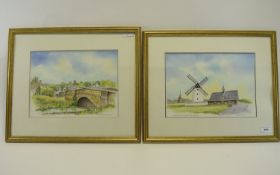 Pair of Gordon Wilkinson Original Watercolours, ' Windmill and Lifeboat Station,