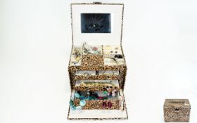 Leopard Print Jewellery Box With A Variety Of Costume Jewellery Large 5 drawer box with hinged lid