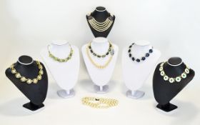 Collection of Glass Pearl and Decorated Piece Necklaces,