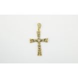 Antique - Ornate and Open Work 18ct Gold Cross with Diamond Inset. Marked 750.