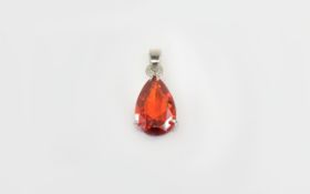 18ct White Gold Pendant Drop Set with a Large and Excellent Quality Pear Shaped Fire Opal.