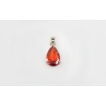 18ct White Gold Pendant Drop Set with a Large and Excellent Quality Pear Shaped Fire Opal.
