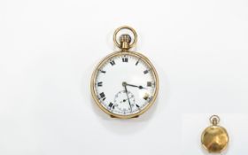 9ct Gold Cased - Keyless Open Face Pocket Watch with White Porcelain Dial, Secondary Dial.