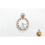 9ct Gold Cased - Keyless Open Face Pocket Watch with White Porcelain Dial, Secondary Dial.