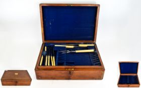 Wooden Boxed Canteen Of Cutlery Lockable heavy wood hinged box with brass shield shaped inlay to