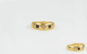 Edwardian Period 18ct Gold 3 Stone Diamond and Sapphire Dress Ring. Fully Hallmarked for 18ct Gold.