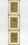 Regency Period Pencil And Chalk Pastel Portraits Three in total depicting female portraits,