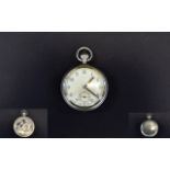 G.S. MK II Swiss Made - Keyless Nickel Cased - Mechanical Military Open Faced Pocket Watch. c.