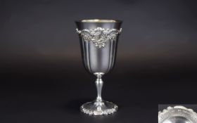 American 19th Century Baroque by Wallace - Very Fine Sterling Silver Repousse Water Goblet.