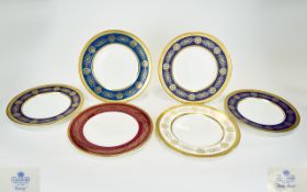 Collection Of Coalport Buffet Plates Six in total in various colours with classical style gilt trim