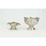 Antique Silver Footed Small Bowl with Pierced and Openwork Decoration with Turret Shaped Rim / Top.