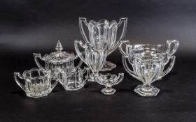 Collection of Chippendale Glass, Comprises ( 9 ) Pieces, Including Flower Vases, 2 Handled Jugs,