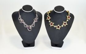Two Various Crystal Statement Necklaces comprising a lilac crystal piece with swags and three