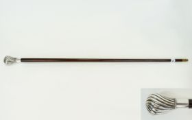 A Vintage - Top Quality Gentleman's Silver Topped and Polished Walking Stick. Marked 92.5 Silver.