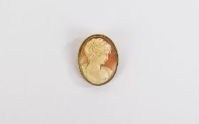 Shell Cameo Brooch, carved with the profile of an Edwardian lady, the oval cameo, set in a gilded