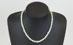 A Nice Quality Single Strand Cultured Pearl Necklace with 9ct gold clasp, fully hallmarked.