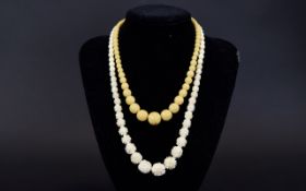 Chinese Antique Ivory Beaded Necklaces ( 2 ) - Please See Photo. Lengths 18 & 14 Inches.