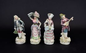 Two Pairs of Miniature Majolica Figures, all dressed in 18th century attire; 4-4.