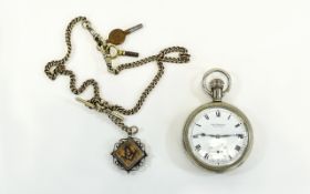 Antique - White Metal Cased Open Faced Pocket Watch with White Porcelain Dial and Marked John