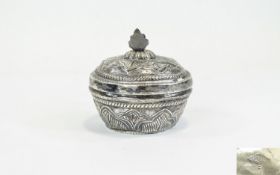 Anglo - Indian 19th Century Silver Lidded Small Bowl with Extensive Chased Decoration to Body and