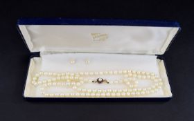 A Vintage - Nice Quality Single Strand Cultured Pearl Necklace with 9ct Gold Pearl and Garnet Clasp,