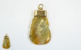 A Vintage Excellent Quality Gold Mounted Jade Pendant, The Colour way In Browns and Greens.