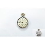 Victorian Period - Keyless Silver Open Faced Pocket Watch. Hallmark Chester 1897, White Dial.