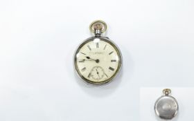 Victorian Period - Keyless Silver Open Faced Pocket Watch. Hallmark Chester 1897, White Dial.