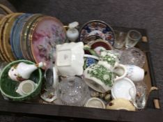 Box of Miscellaneous Comprises Cabinet Plates, Masons Ware, Glass, Midwinter.