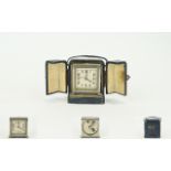 Zenith Art Deco Square Shaped Silver Plated Travel Alarm Clock. With Period Case. c.