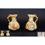 Royal Worcester Pair of Hand Painted Blush Ivory Naturalistic Jugs, Spring Flowers Decoration,