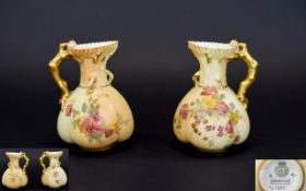 Royal Worcester Pair of Hand Painted Blush Ivory Naturalistic Jugs, Spring Flowers Decoration,