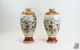 Pair Of Japanese Painted Vases Approx he