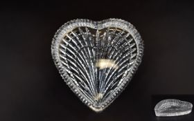 Waterford - Very Fine Cut Crystal Heart Shaped Dish. 7.5 x 7.5 Inches. Comes with Locked Case.