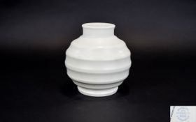 Wedgewood - Ofetruria Moonstone Keith Murray Globular Shaped Vase with Incised Concentric Rings.