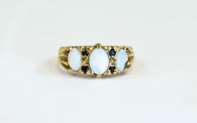 9ct Sapphire And Opal Cluster Ring Three Opals Set Between Sapphire Spacers